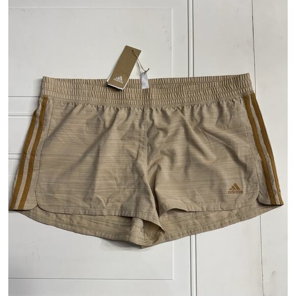 Adidas NWT Womens XL Tan Pacer Training 3-Stripes Heather Woven Shorts - Picture 1 of 8